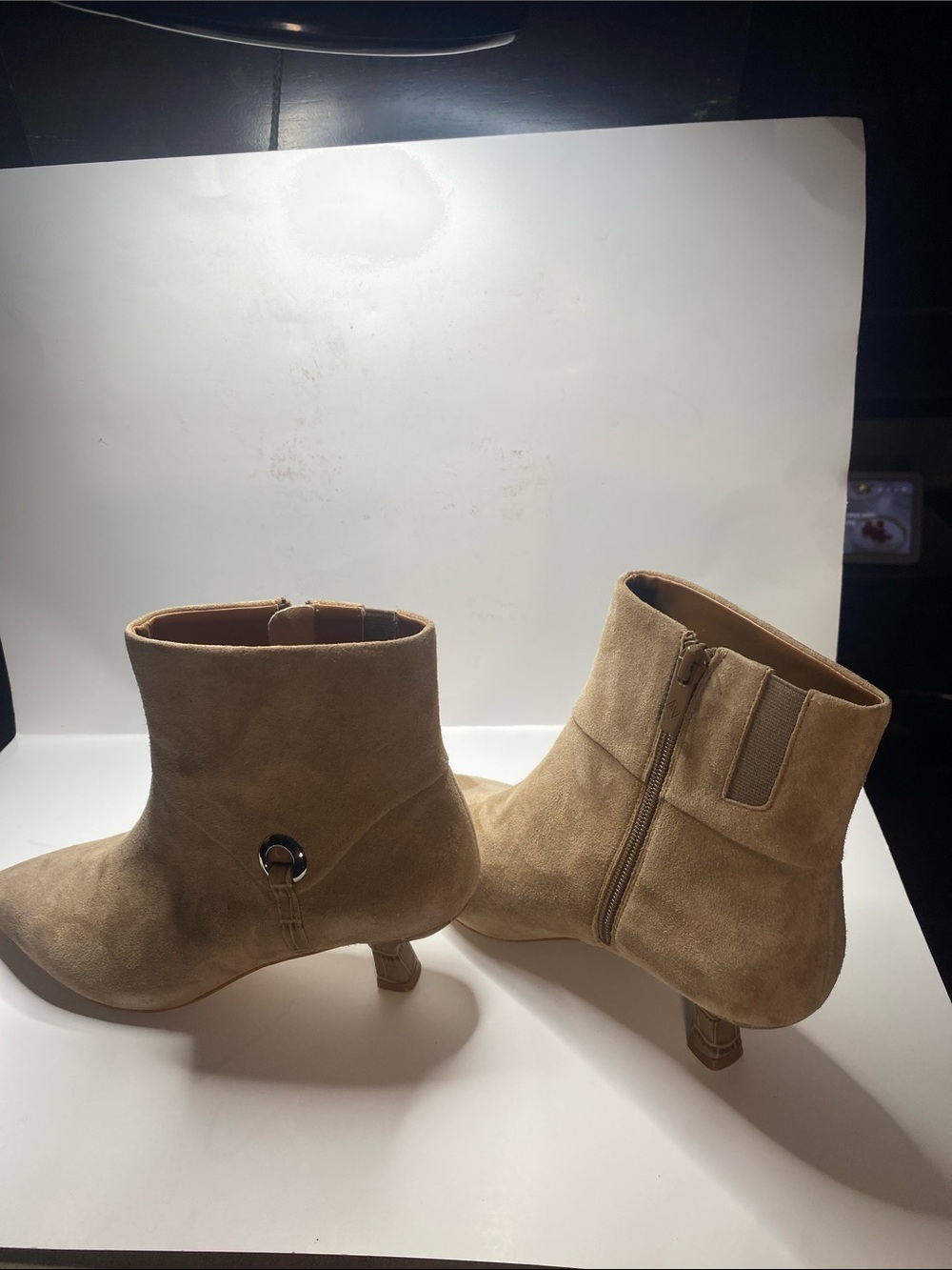Donald J. Pliner Taupe Suede Pointed Toe Ankle Bootie